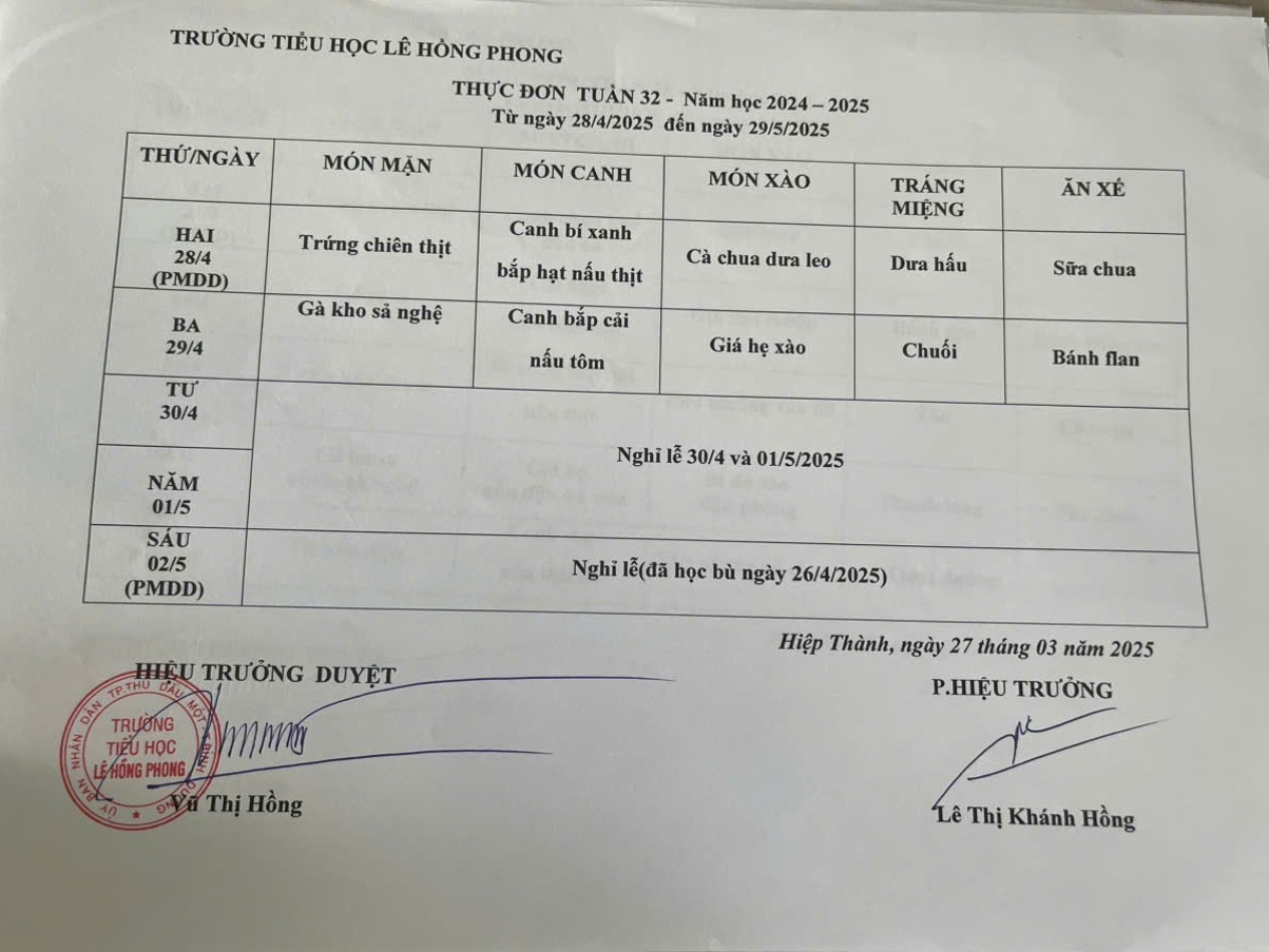 thực đơn Tuần 32