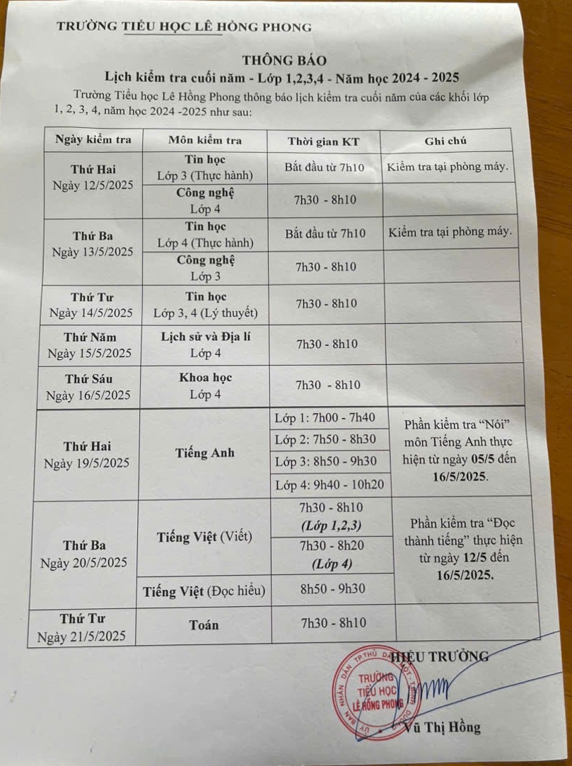 Lịch ktra K4