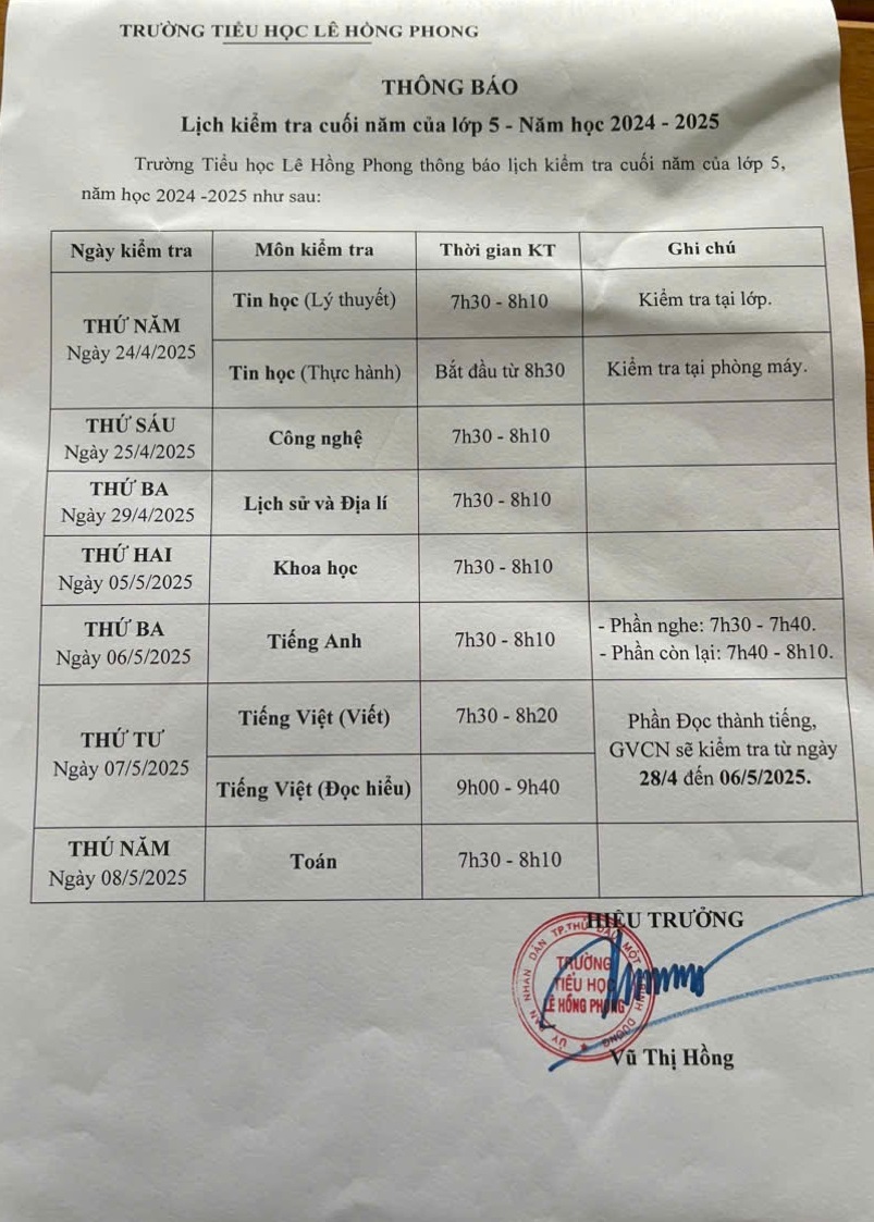 Lịch ktrra K5